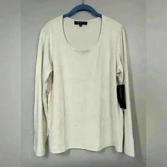 NWT Jones New York Ivory Long Sleeve Tee XL Stretch Classic Minimalist Basic - Picture 1 of 8